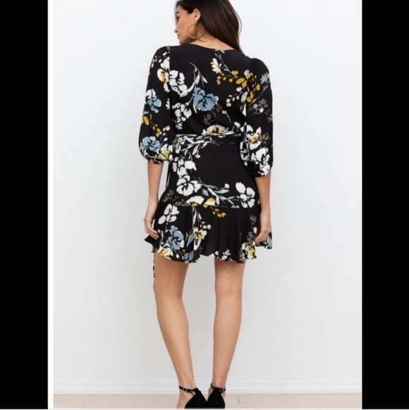 Yumi Kim Love Wins Black Floral Ruffled Wrap Dress Size Small - Picture 3 of 12